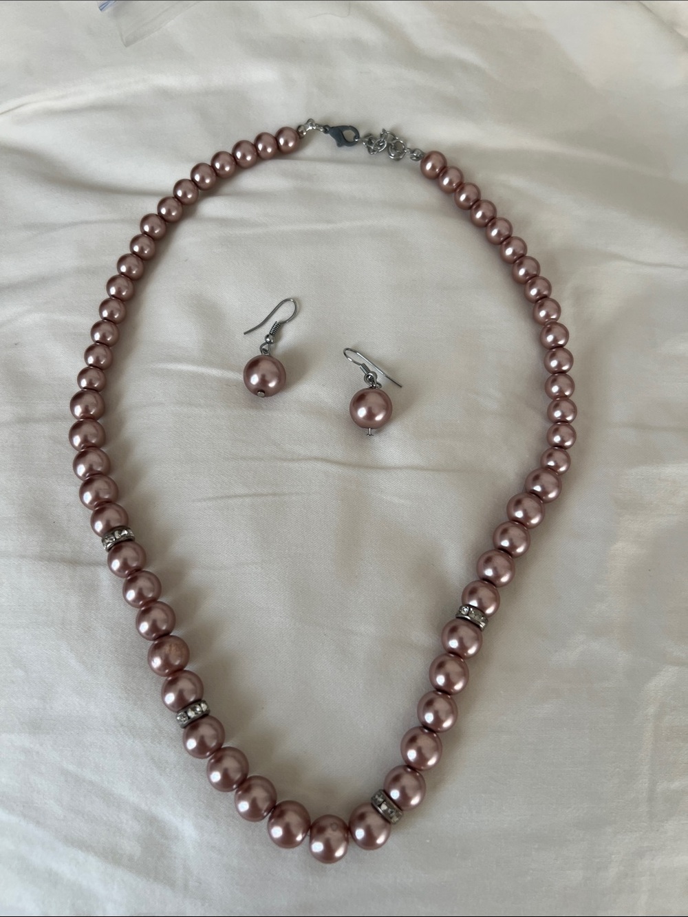Lavender Pearl Necklace & Earrings Set - Classic Women Jewelry